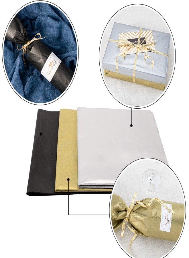 Whaline Metallic Tissue Paper GiftWrapping Paper, Large 20" x 28" for Home, Kitchen, Wine Bottles, DIY Art Craft, 60 Sheet（Gold, Silver and Black） - Image 2